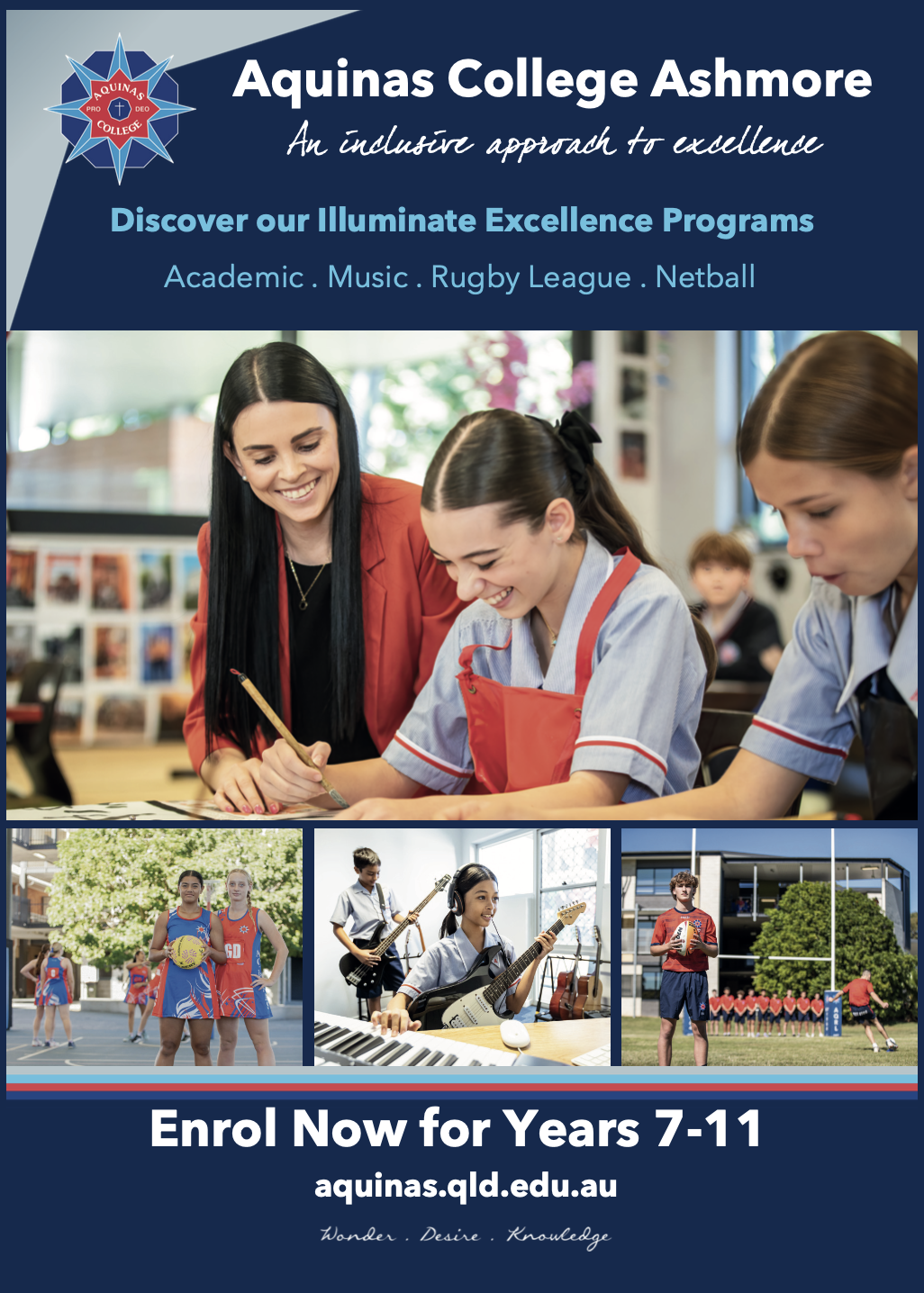 Promotional poster for enrolling at Aquinas College.